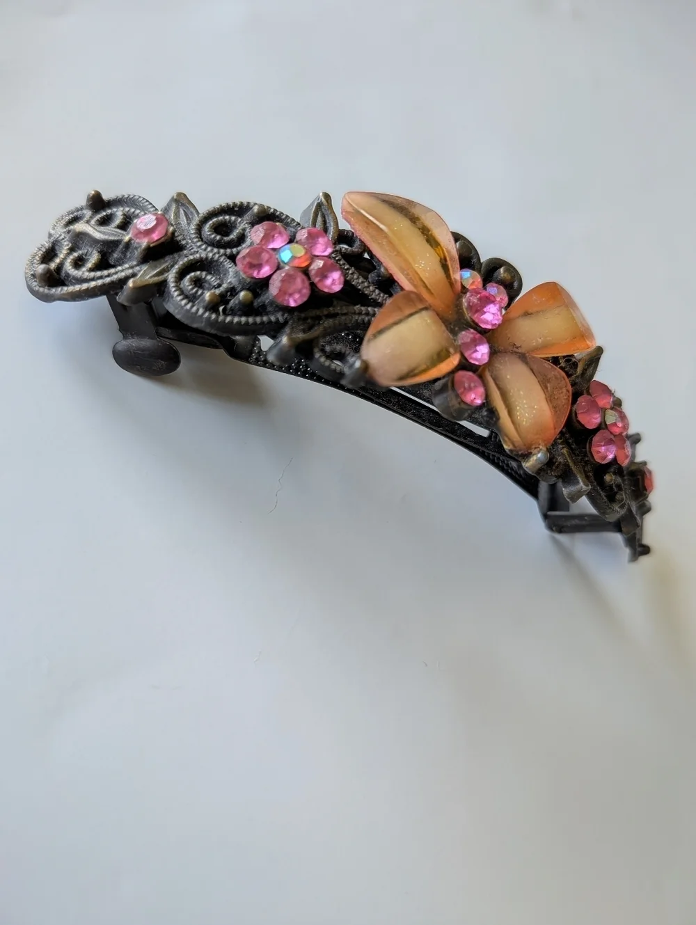 Vintage Lucite Floral Butterfly Hair Barrette